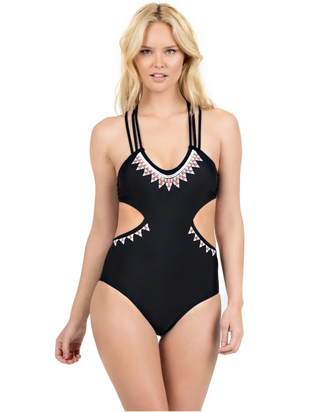 Cleobella Black Cutout One-Piece Swimsuit with Tribal Embroidery